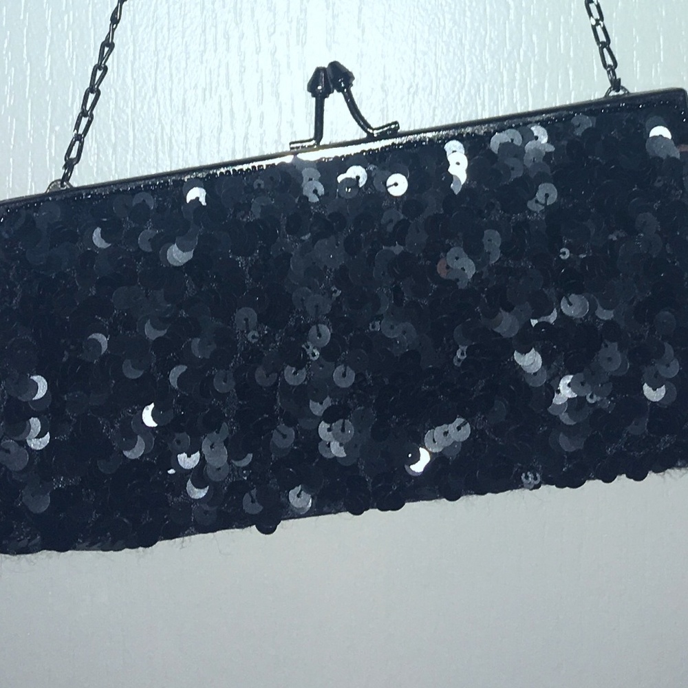 Vintage Black Sequin Chain Clutch/ Purse